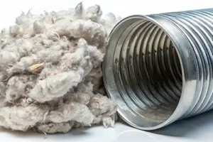 Sho-Me Clean Duct Cleaning—A flexible aluminum dryer vent duct after lint and debris had been cleaned out in a home in Branson, MO.