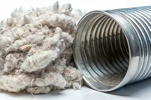 Sho-Me Clean Duct Cleaning—A flexible aluminum dryer vent duct after lint and debris had been cleaned out in a home in Branson, MO.